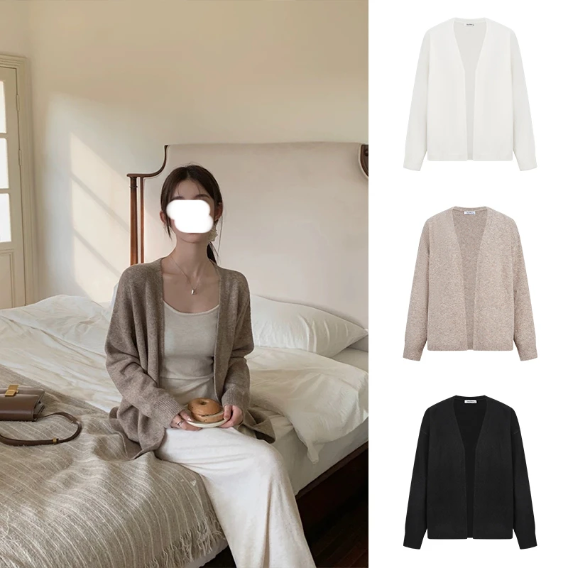 Moses Queen/魔西女王V领开衫毛衣外套女秋软糯长袖外搭针织上衣