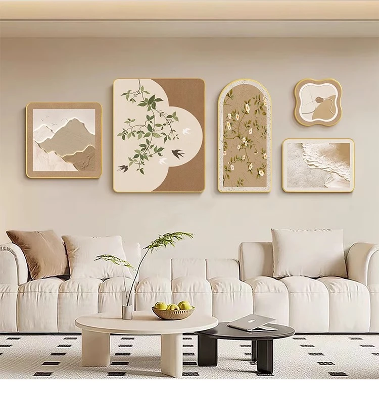 奶油风客厅装饰画抽象肌理感沙发背景墙挂画高级感大气石来运转