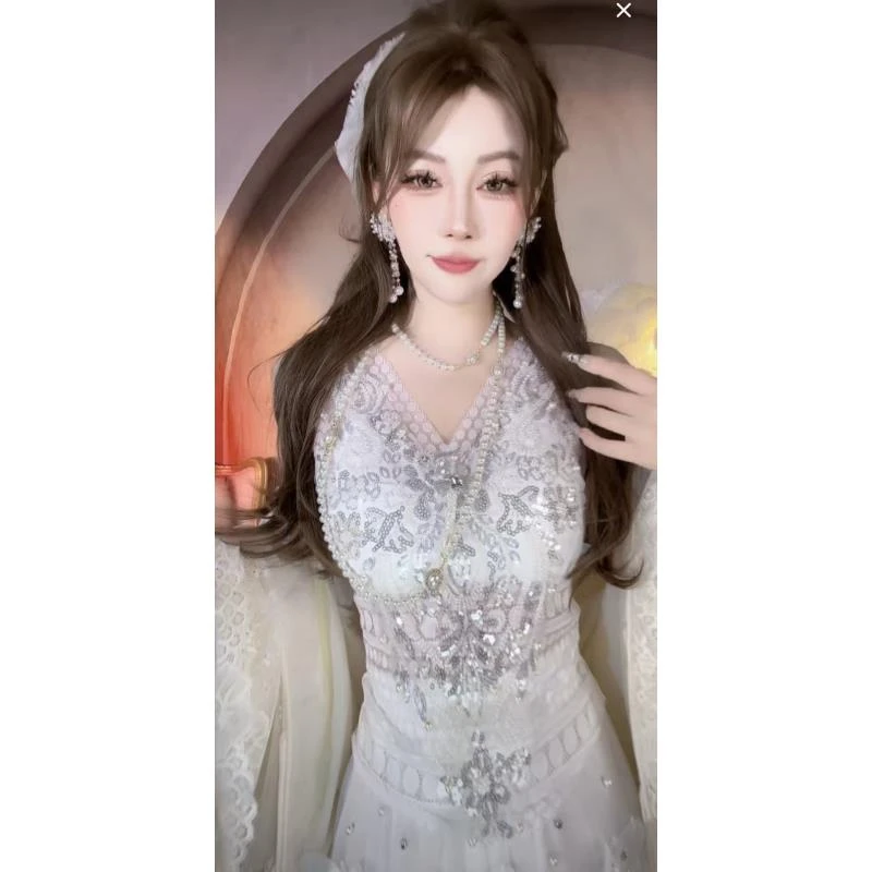 【崔】D0049 蕾丝吊带背心春夏新款重工钉珠亮片内搭打底衫美背