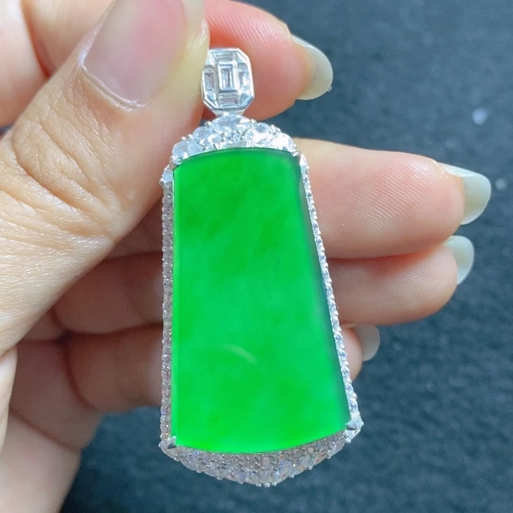 翡翠银S925镶嵌挂件无事牌