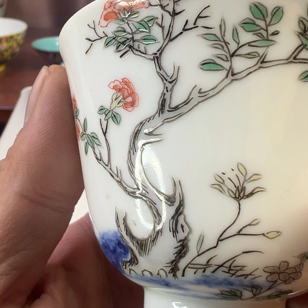 不***神陶瓷青花五彩花神杯