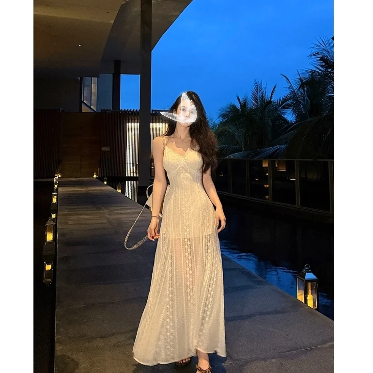 夏季新款设计感蕾丝吊带法式连衣裙气质长裙（无胸垫）