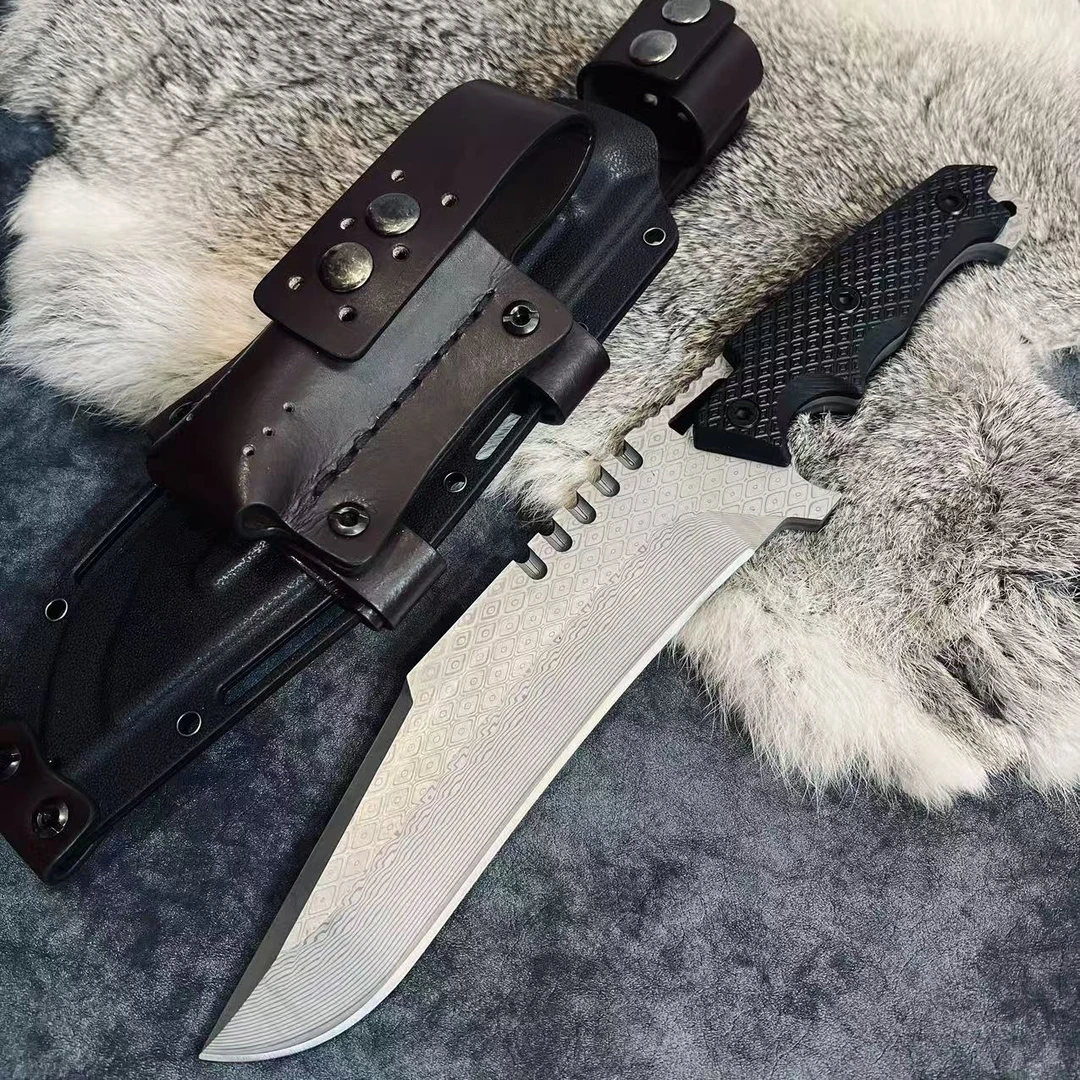 【阿珠专属】雷动至尊版圆头赏金猎刃带K鞘多功能刀大马士革高硬度