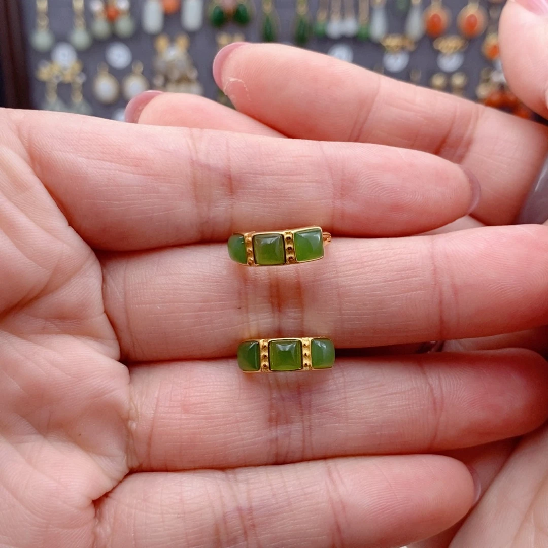 银S925镶嵌和田玉耳饰琪