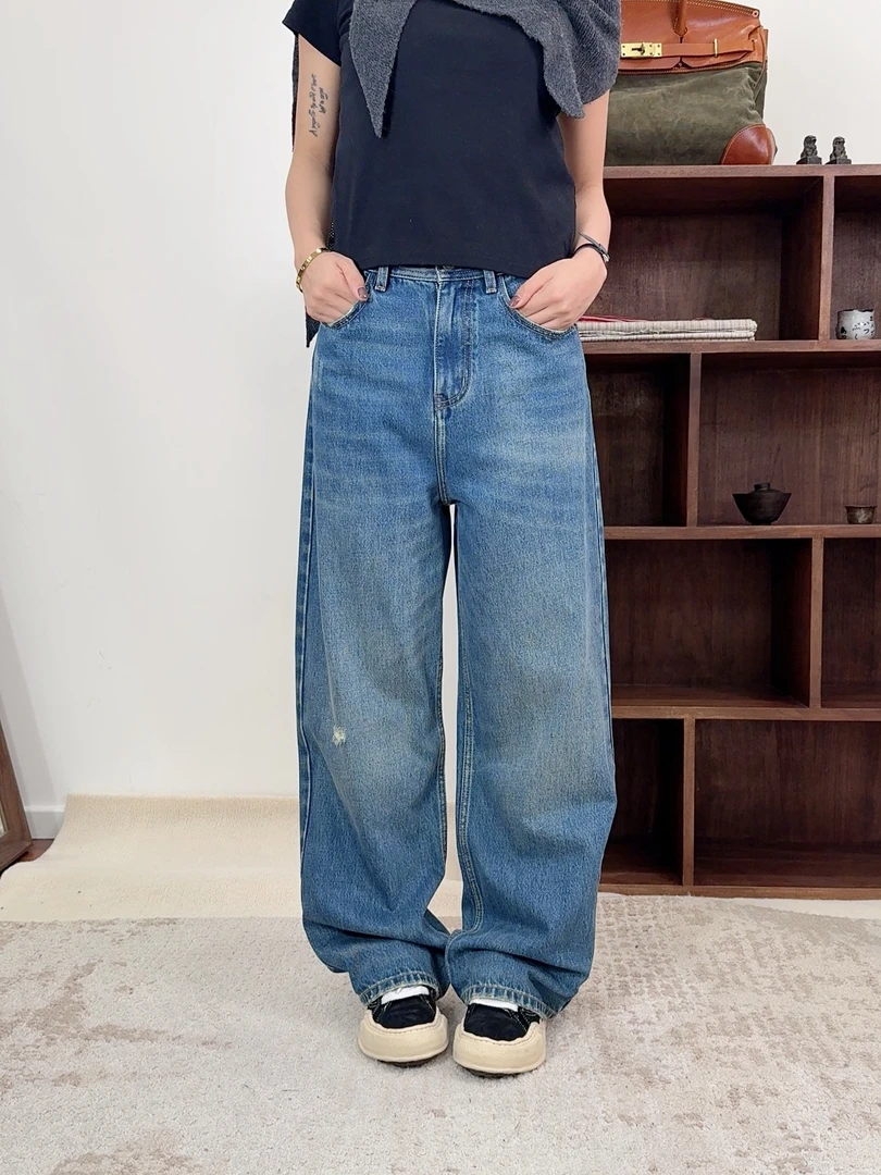 失物招领潮牌女装秋冬新款美式复古水洗直筒显瘦牛仔裤89053