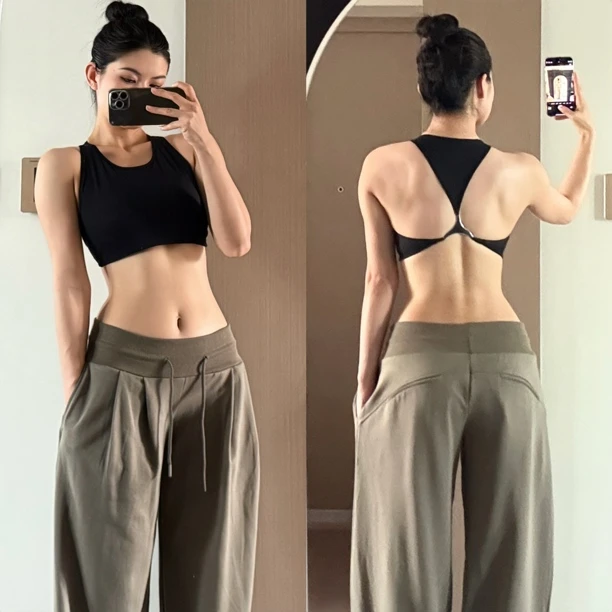 DAYOFF-金属扣美背训练文胸带胸垫性感健身女性运动上衣
