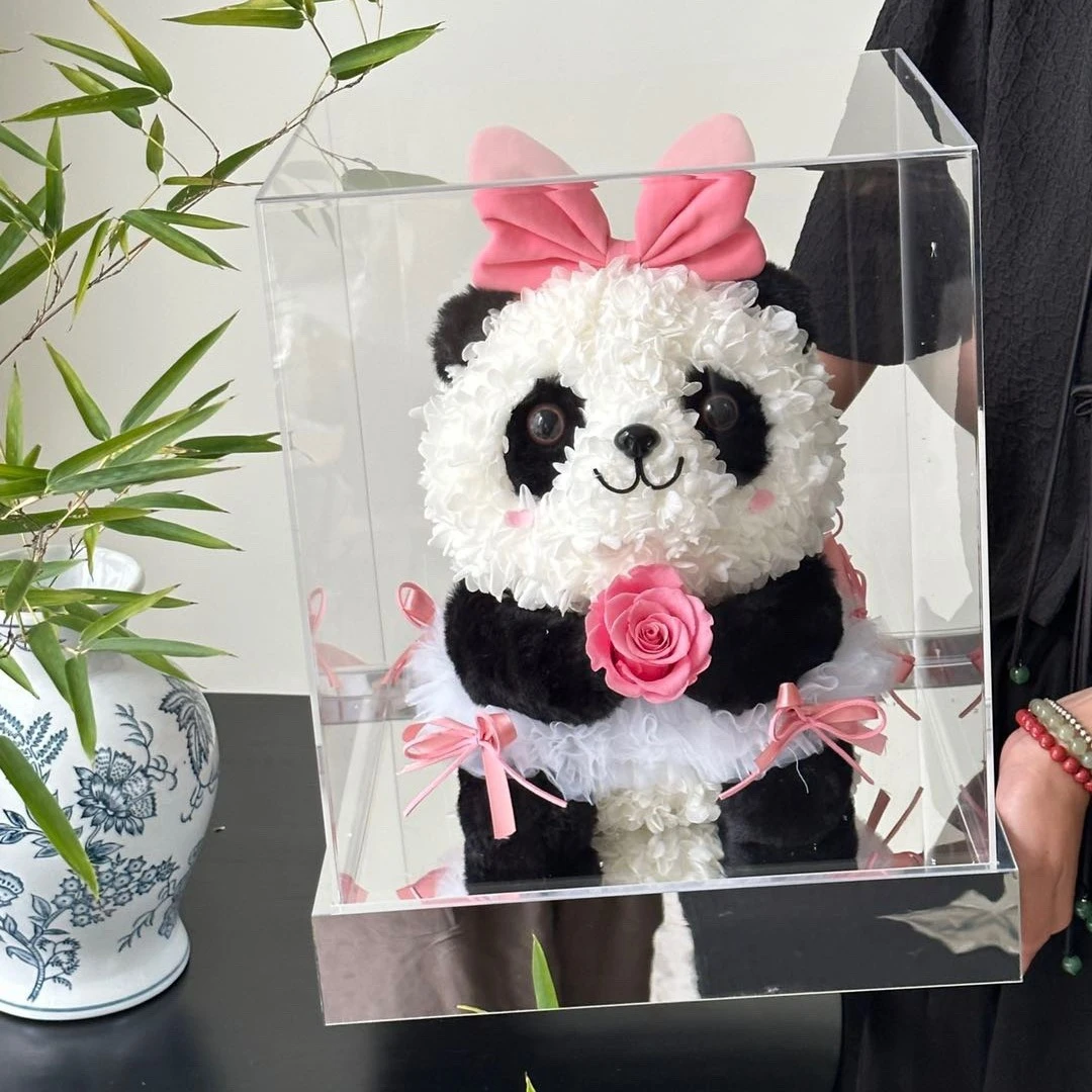 永生花国宝大熊猫真花礼盒摆件生日女友闺蜜告白情人节圣诞礼物