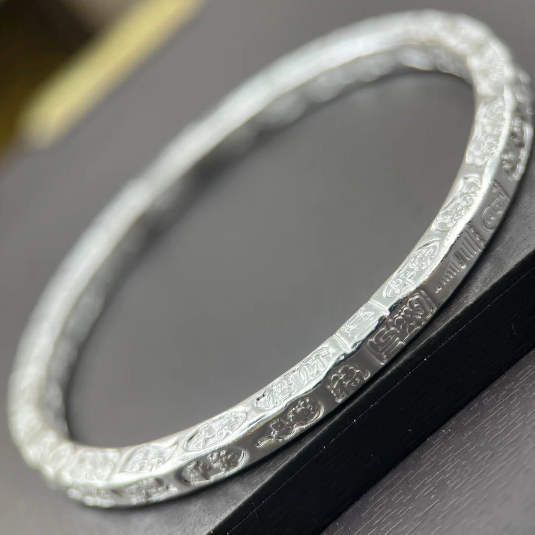 足银手镯 132号足银999.9方条亮面吉言银手镯闭口送礼物