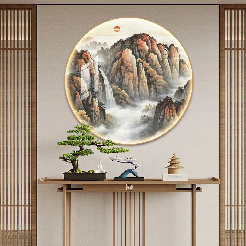 入户日出东方玄关装饰画靠山图客厅圆形挂画泰山日出办公室墙画
