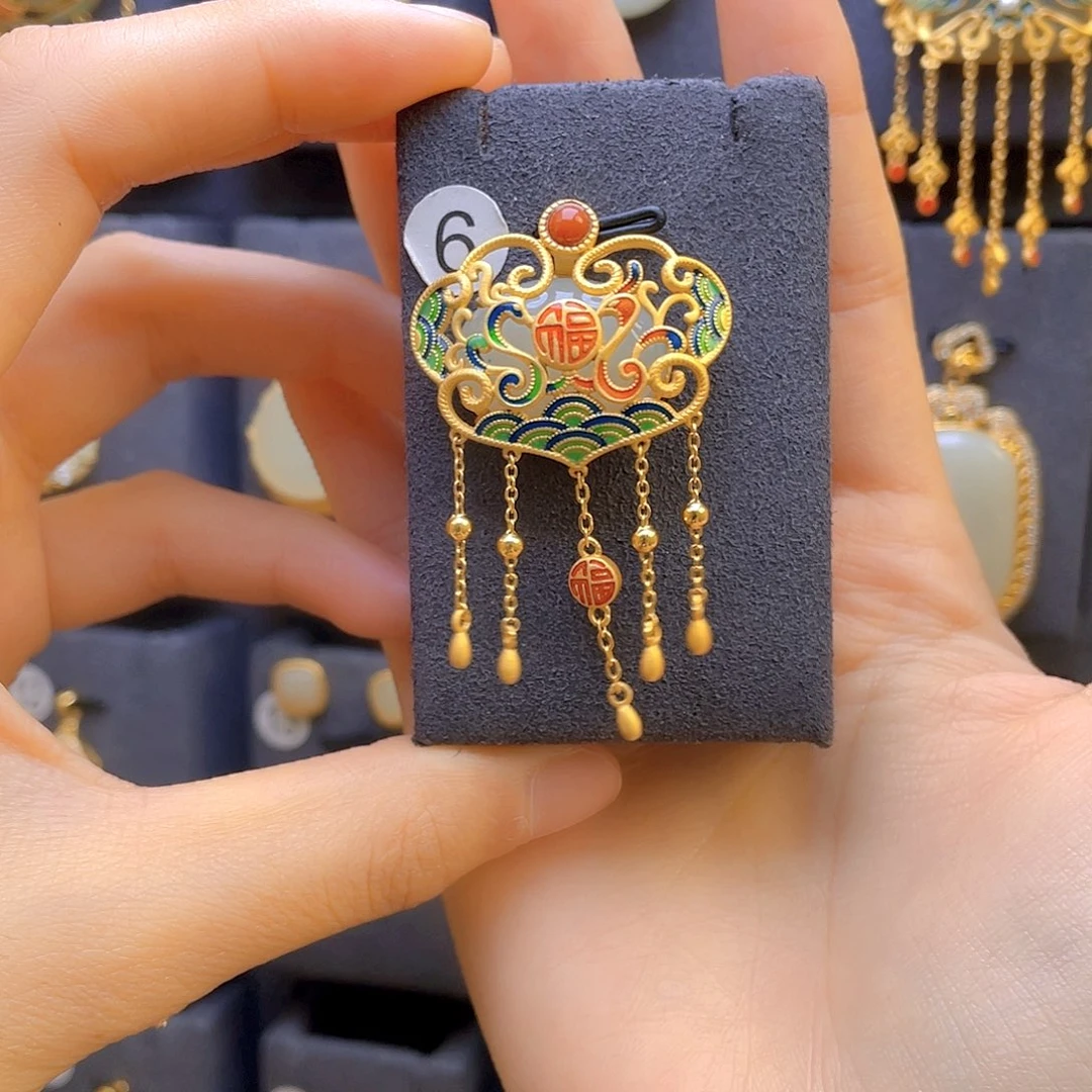 和田玉颈饰银S925镀金镶嵌