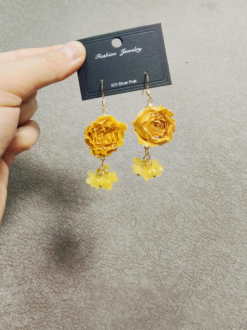 154鲜花手工制作独家diy真花玫瑰干花胶花耳钩耳钉耳饰