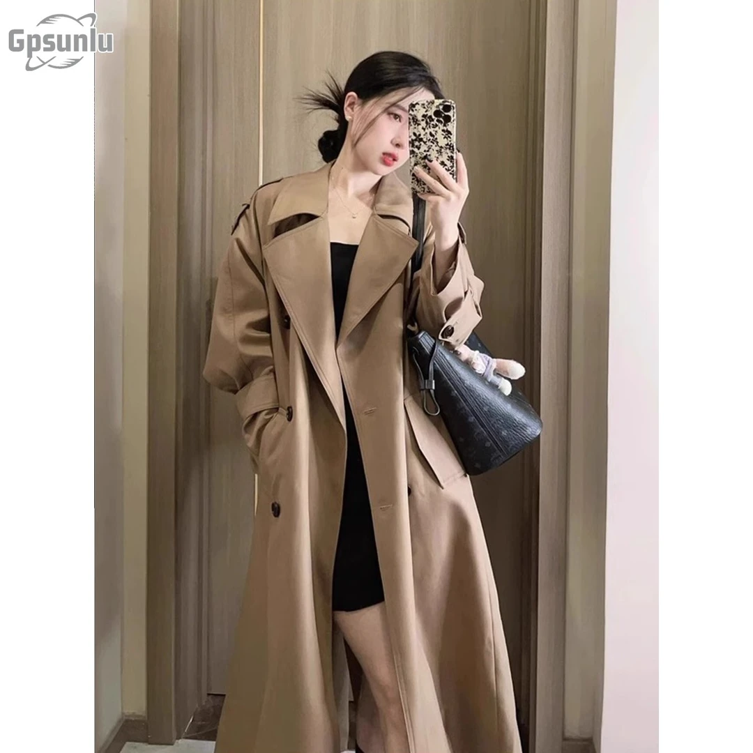 gpsunlu卡其色风衣外套女秋季新款高级感英伦风休闲中长款大衣