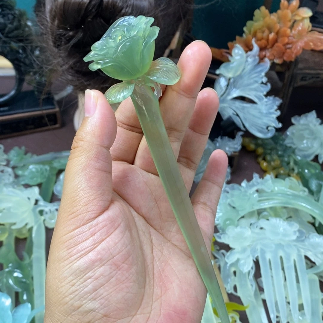 卿***暮蛇纹石玉未镶嵌发饰