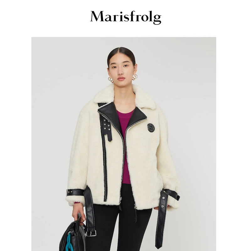 Marisfro/玛丝菲尔外套女装皮毛一体撞色拼接短款毛绒A1AY4621Y