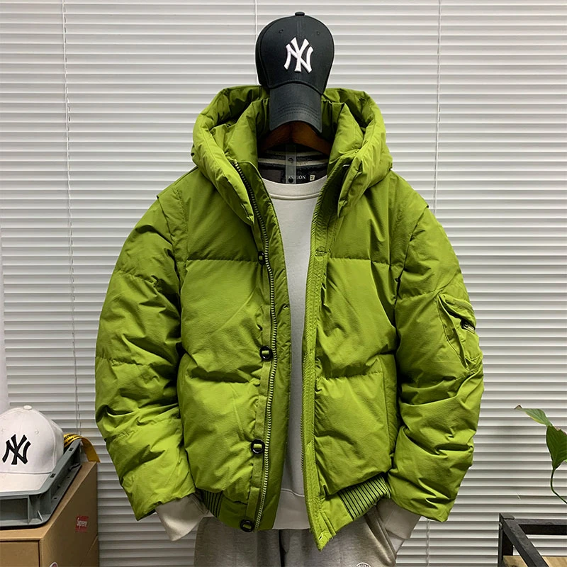 冬季新款连帽羽绒服外套男休闲宽松防风潮牌加厚保暖假两件面包服