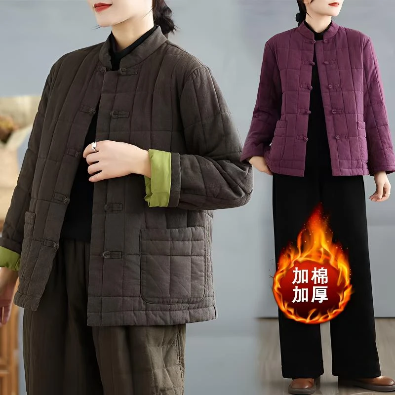 古典中式女士休闲保暖棉服立领中国风2025秋冬新款宽松显瘦加厚款