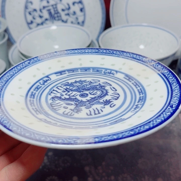 青花玲珑6寸平盘龙纹
