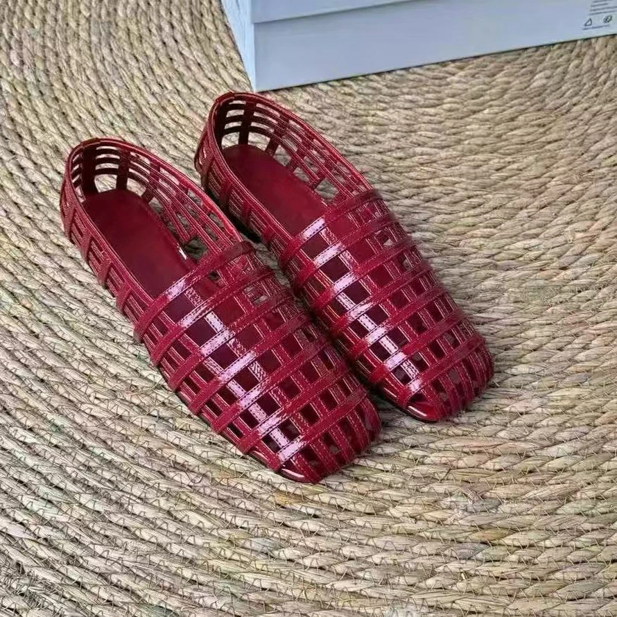 2025年春夏季新款时尚正品复古方头镂空网格鞋一脚蹬透气玛丽珍鞋