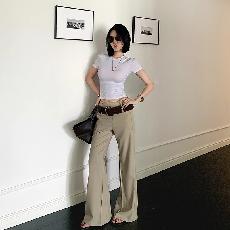 十三粥私服 都市漫行 休闲微喇西裤女遮肉显瘦简约百搭长裤SK0405