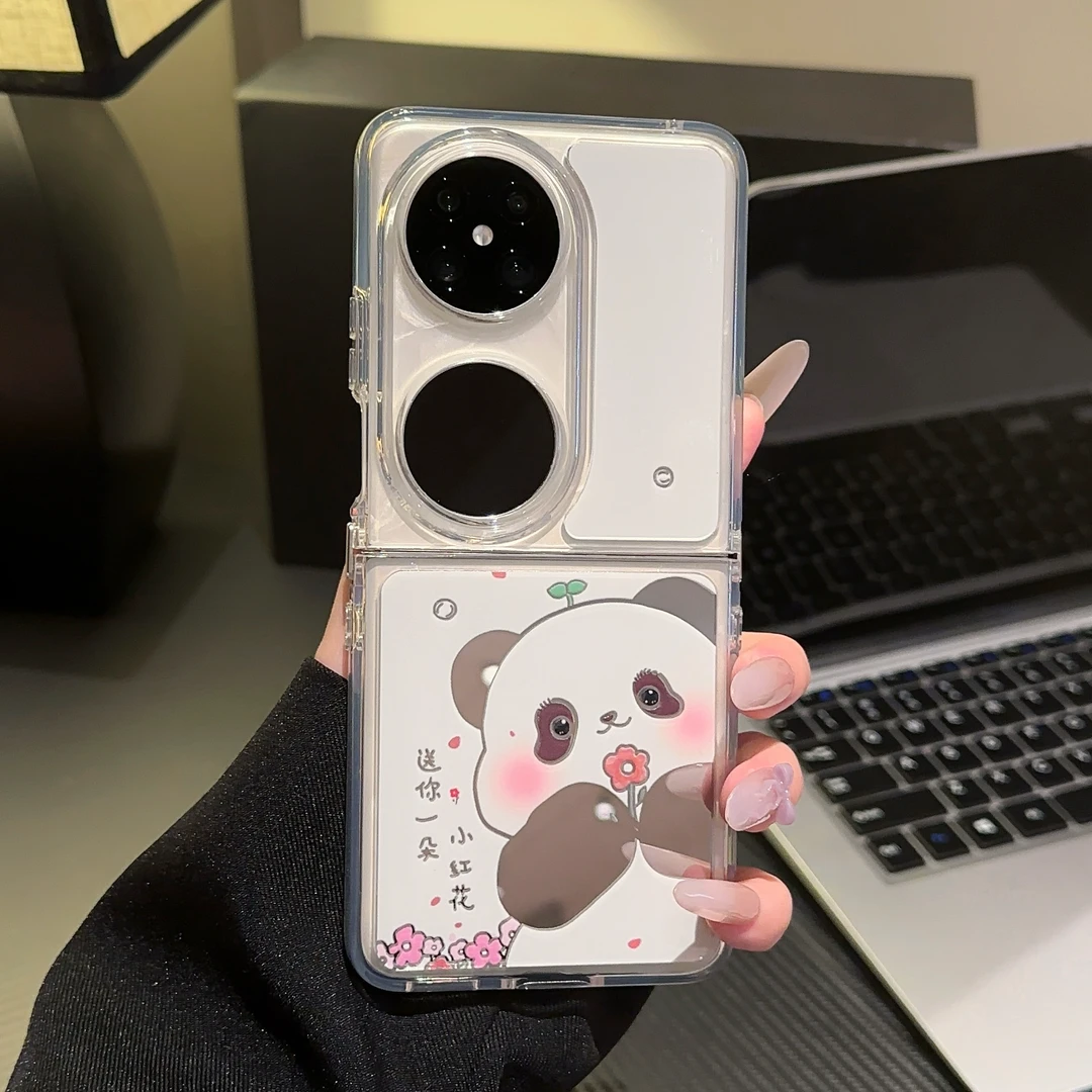 小花熊猫适用于华为POCKET2手机壳镜面折叠FINDN3FLIP2024高级感