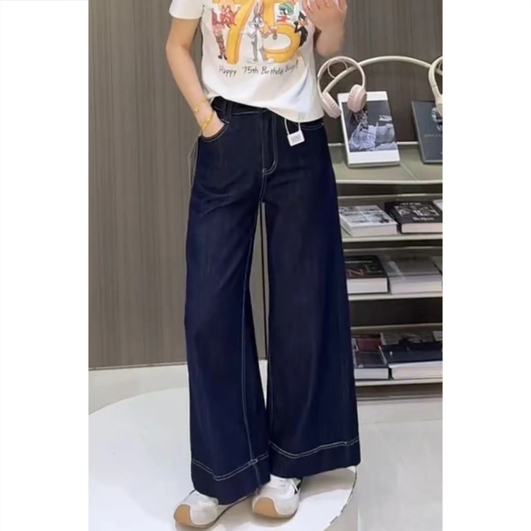 艾塔莉简约百搭牛仔裤女夏季新款梨型身材胖mm显瘦宽松直筒阔腿裤