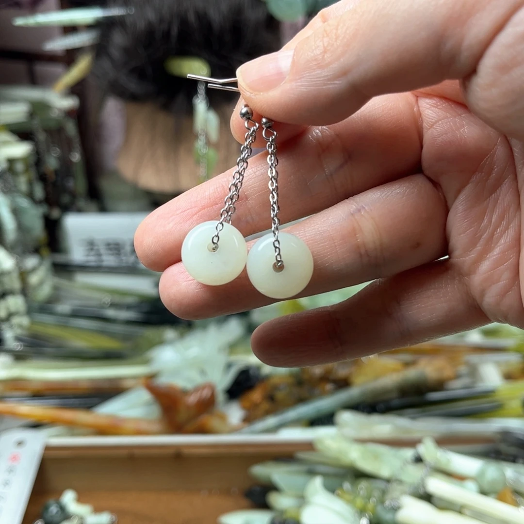 岫玉未镶嵌发饰岫玉耳坠