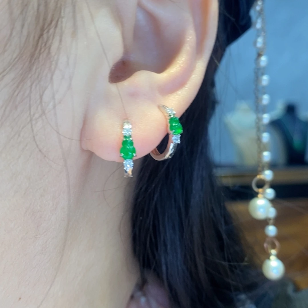 翡翠耳饰18K金镶嵌小葫芦