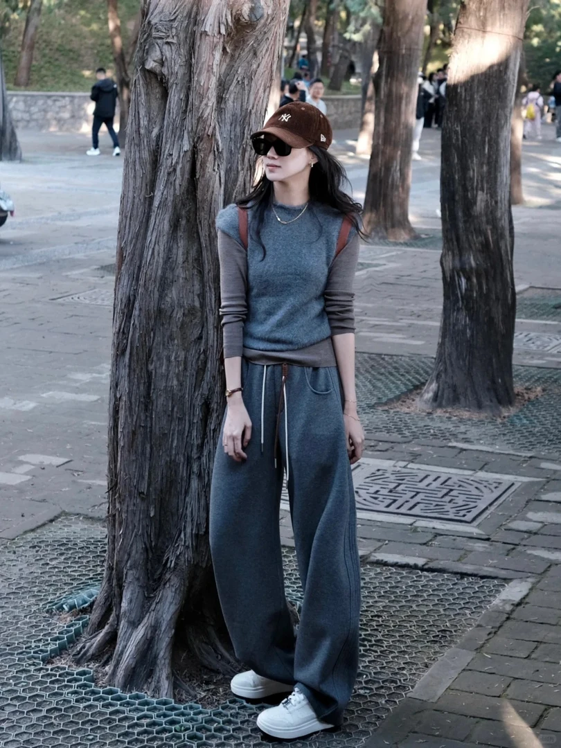 时尚两件套2025新款气质显瘦针织马甲背心休闲百搭打底宽松长裤女