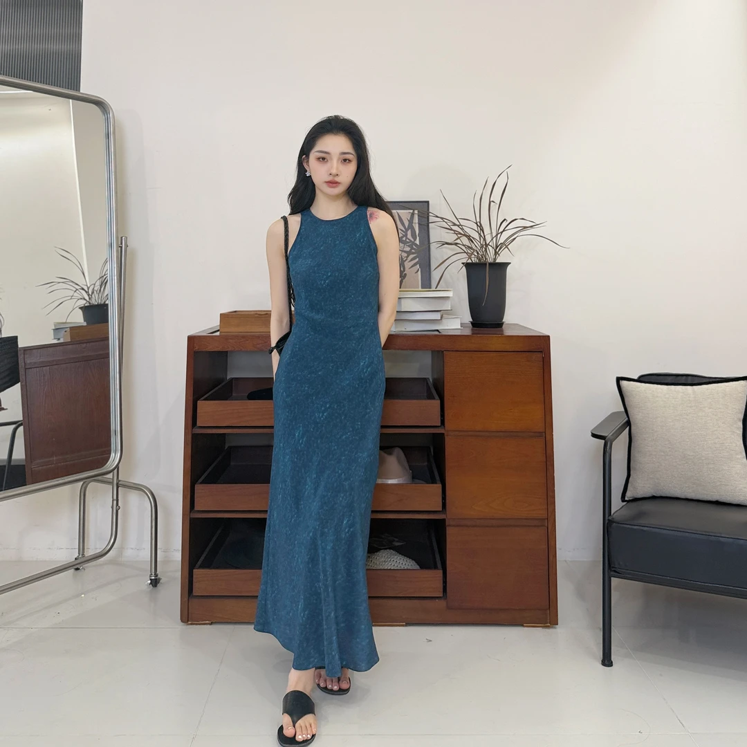 100桑蚕丝丨45°斜裁丨真丝双绉舒适无袖连衣裙-MY5851