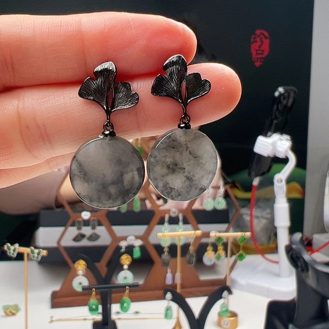 银S925镶嵌翡翠耳饰