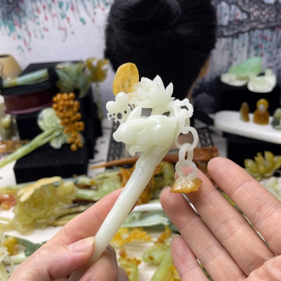 【闪购商品】蛇纹石玉发饰合金陌*