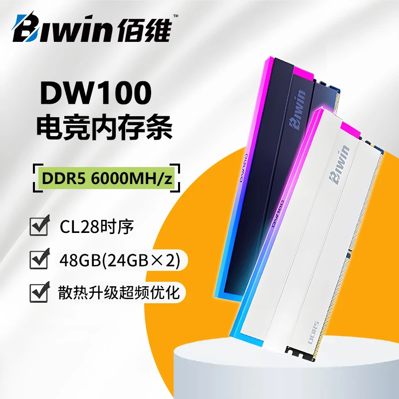 佰维DDR5超频内存条 6000 C28 48G 24G×2套装台式机RGB灯条DW100