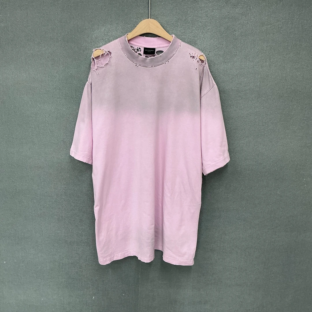 99新 Balenciaga/巴黎世家 梵文裂纹印花破坏短袖T恤M码/7827