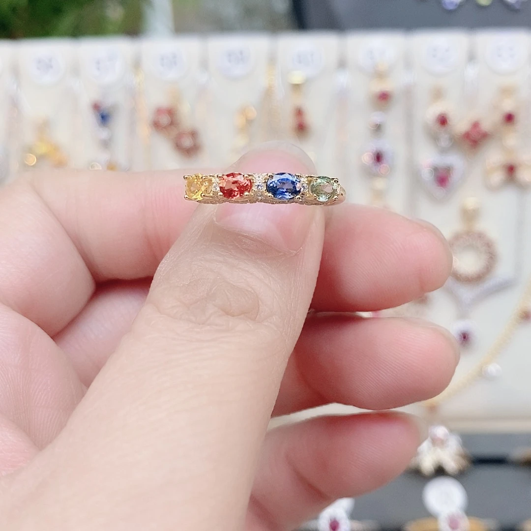 戒指银S925镶嵌彩色蓝宝石