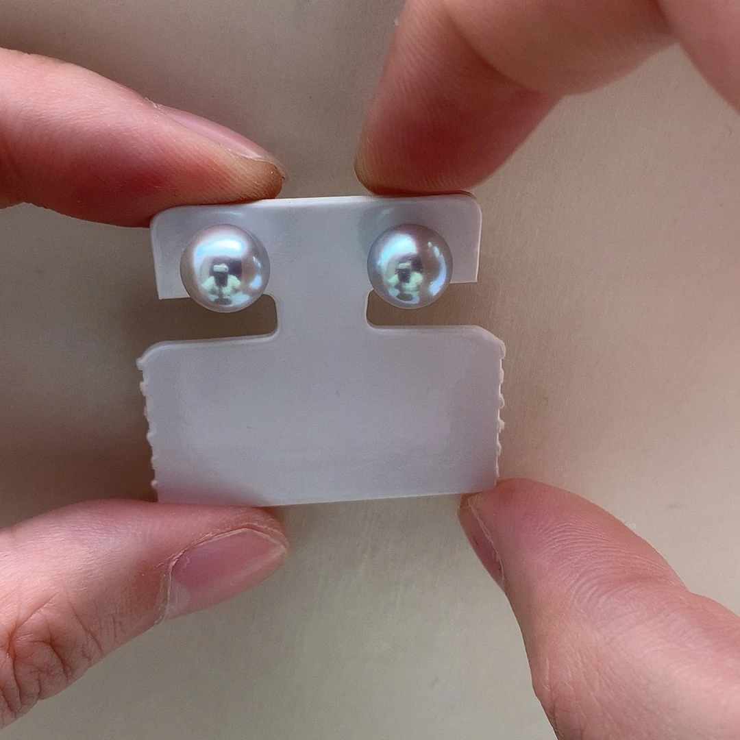 18K金镶嵌海水珍珠耳饰8.5-9mm真多麻