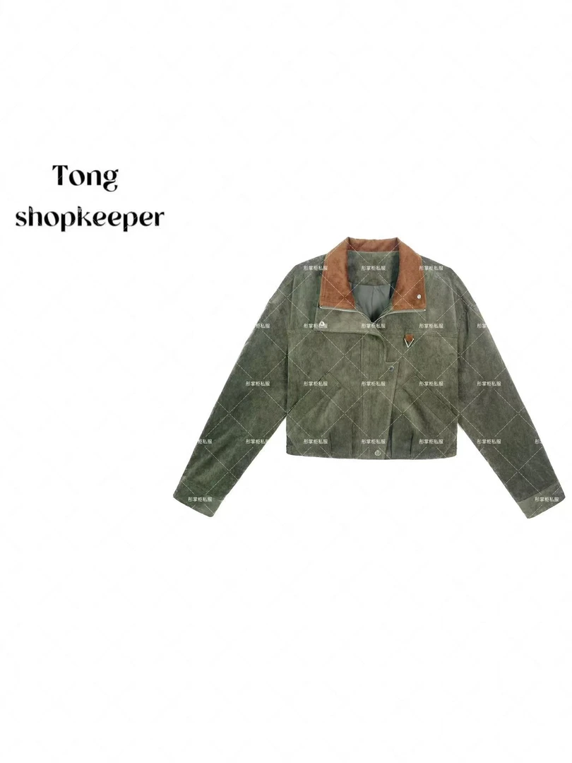 QJ/彤掌柜1682407 秋款2025高定灯芯绒方领几何口袋定制潮流外套