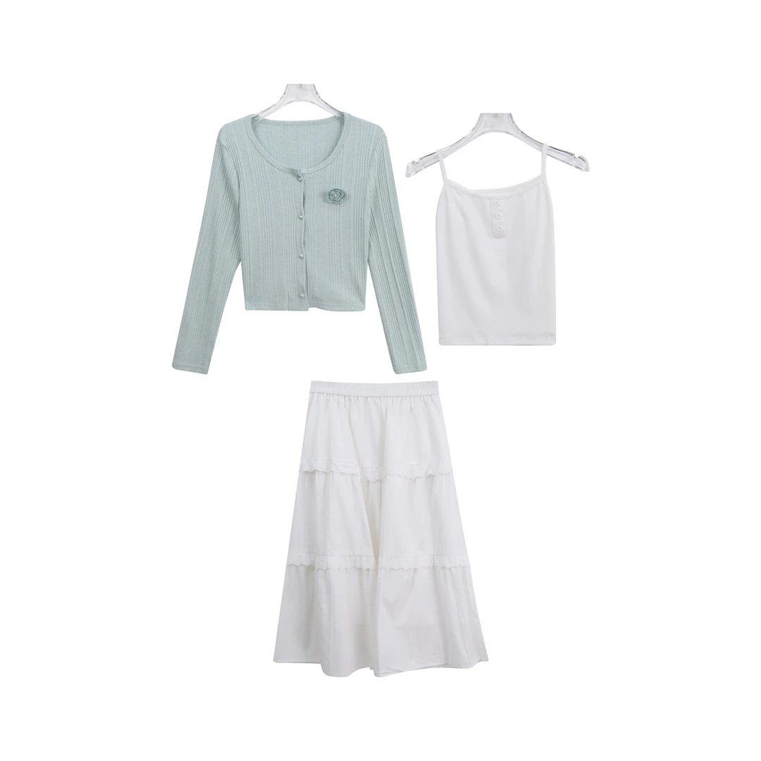 纯欲风防晒长袖针织开衫吊带半身裙套装A14428