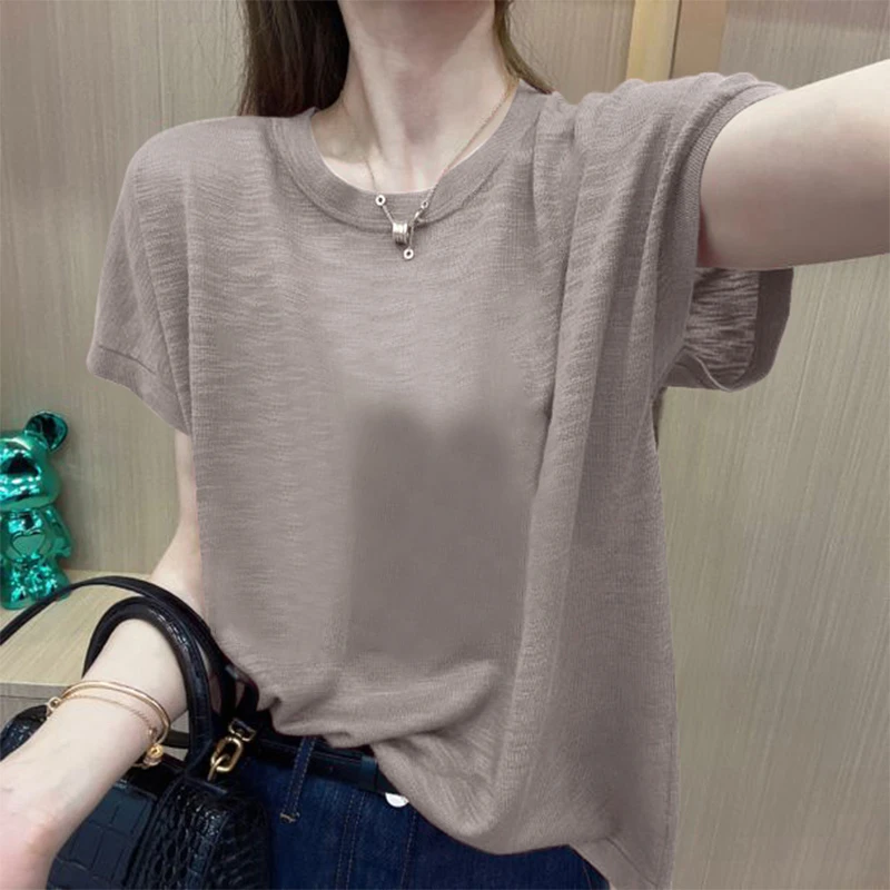 竹节棉短袖t恤女士修身夏季新款正肩百搭减龄打底衫洋气休闲上衣