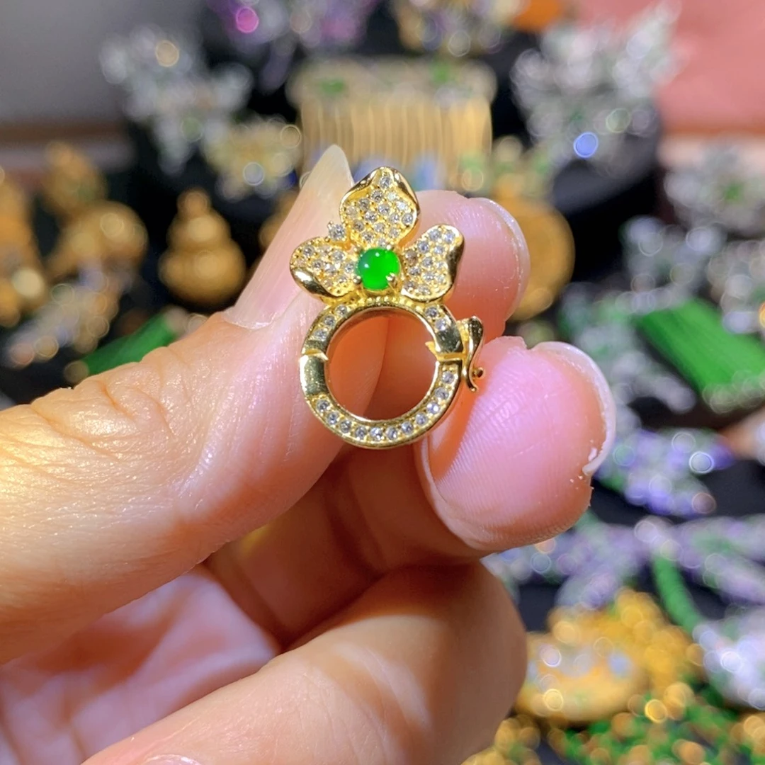 吊坠(不含链)银S925镶嵌翡翠