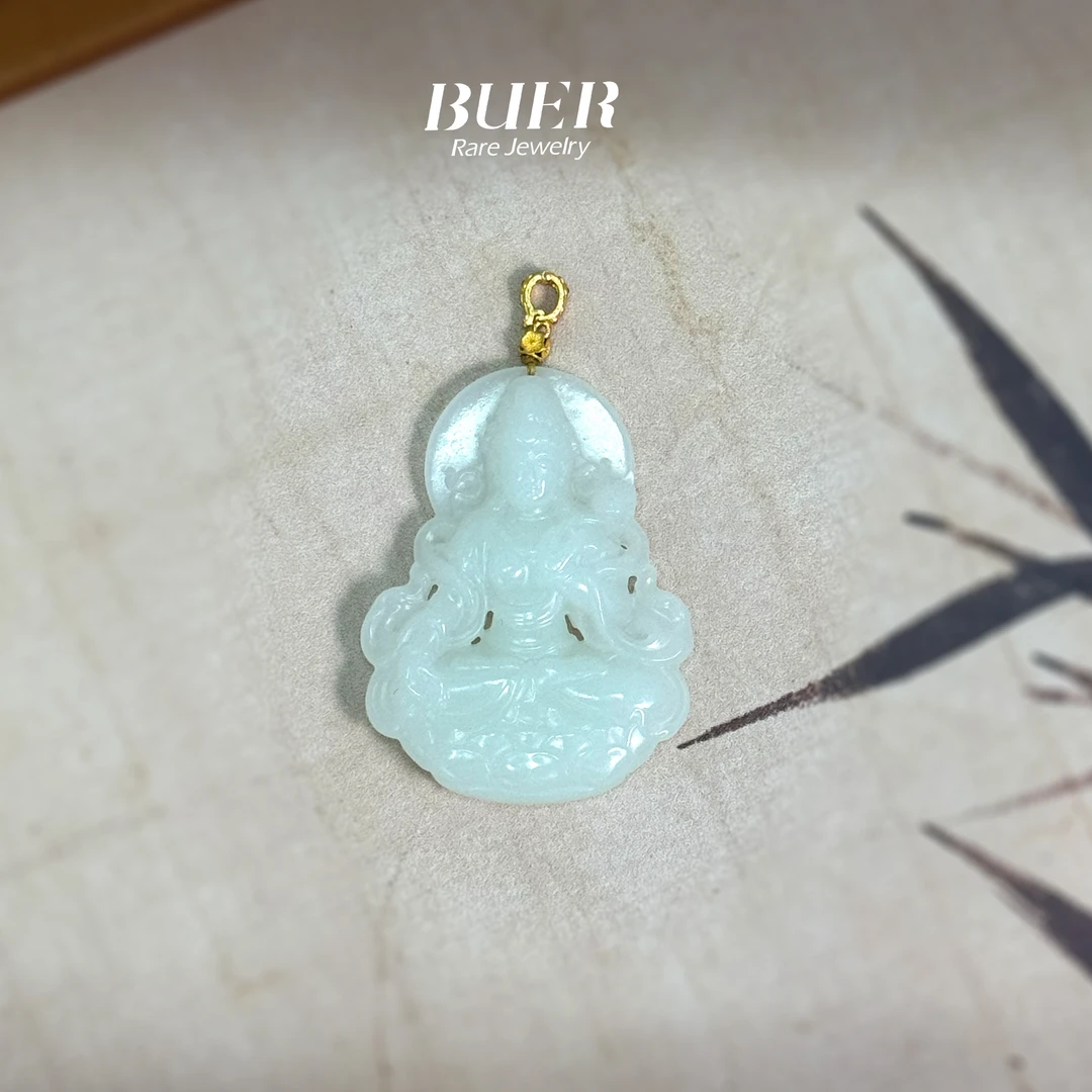 【不二】和田玉白玉18K金DIY吊坠（度母）