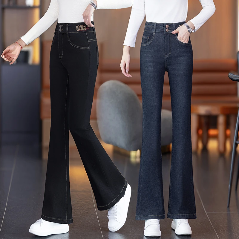 微喇叭牛仔裤女春秋季2025新款今年流行爆款高腰修身刺绣马蹄裤子