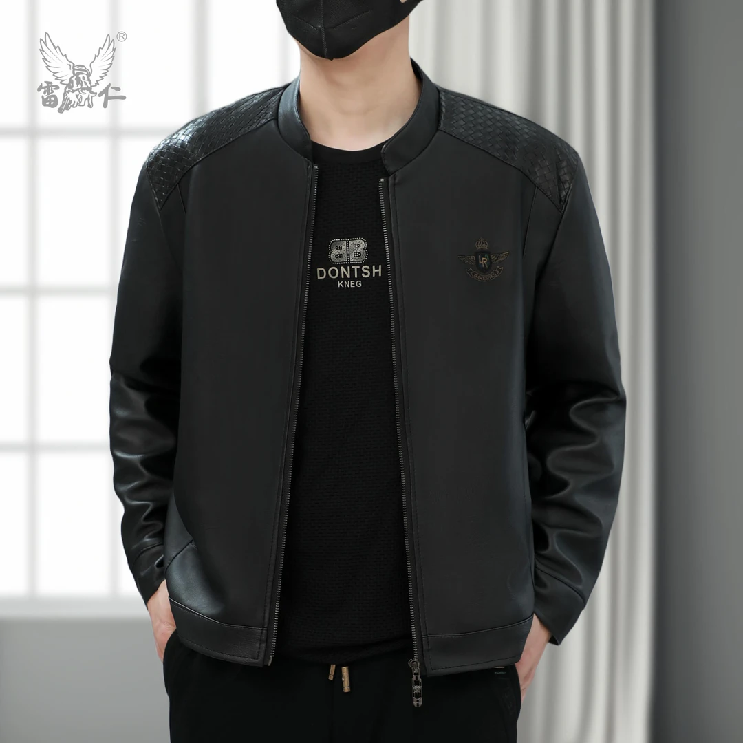 【雷仁】2025秋冬男士时尚机车皮夹克轻奢高端休闲立领皮衣男LR006