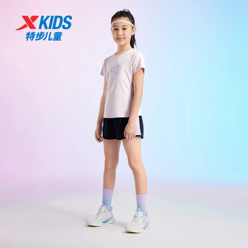 特步儿童冬季薄款速干套装女童户外时尚透气运动两件套9103+9323