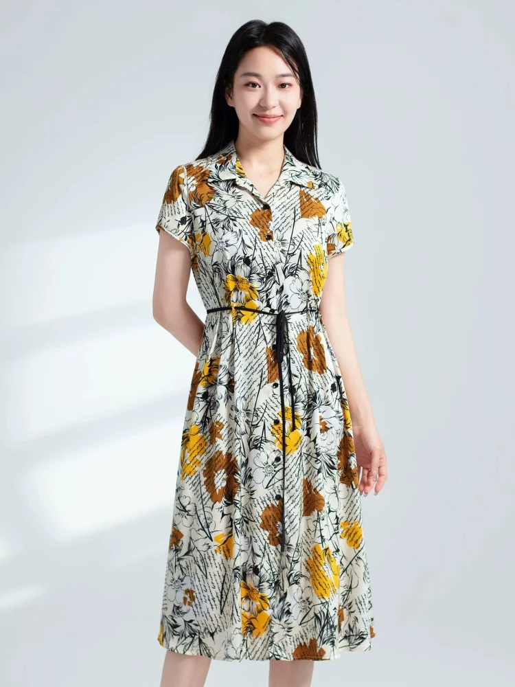 H1263黄蓝花连衣裙纯色蕾丝女士时尚气约潮拼接裙子春秋色牛仔