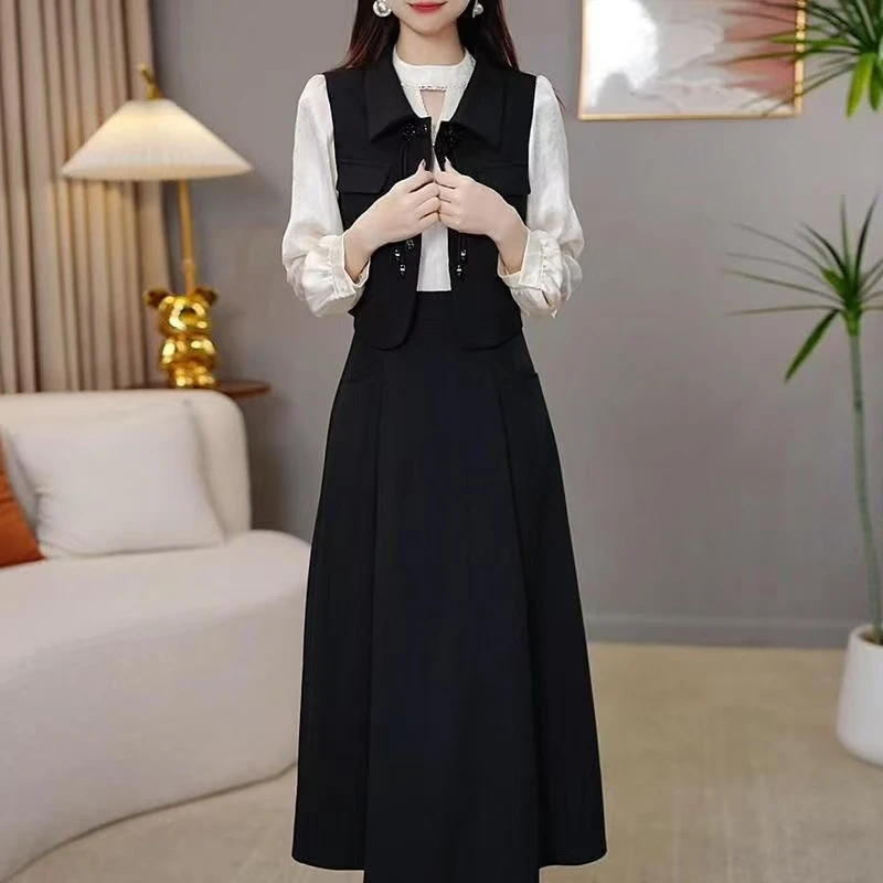 5512#气质优雅淑女连衣裙2025年秋季新款时尚两件套装