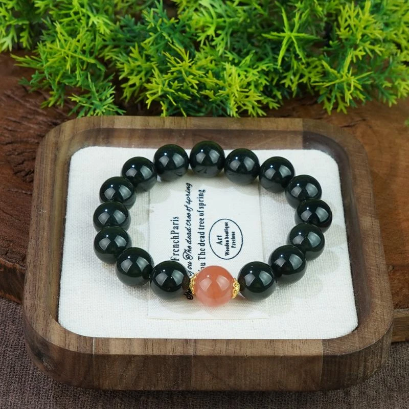 【年底狂欢】和田玉青玉圆珠搭南红圆珠手串（发一件）