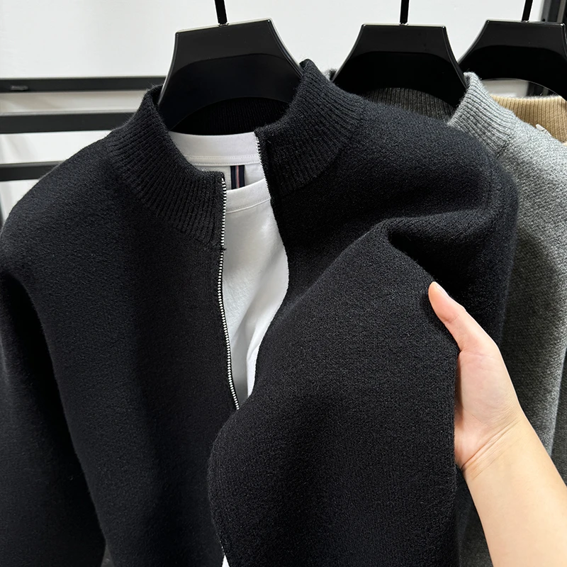 in cotton sea百搭纯色针织开衫男士秋冬季新款休闲保暖拉链外套