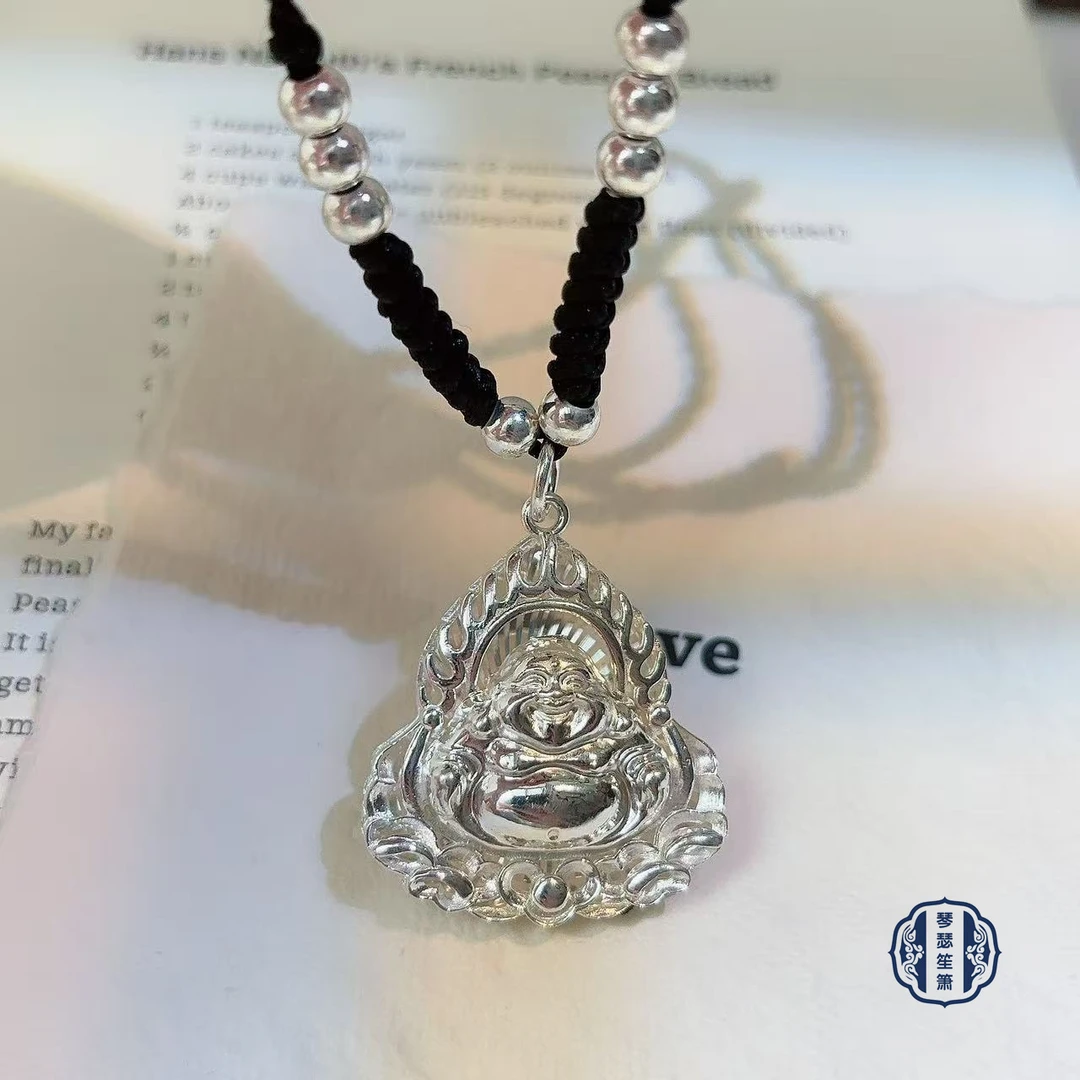 吊坠足银 双11足银990火焰佛公编绳项链时尚百搭