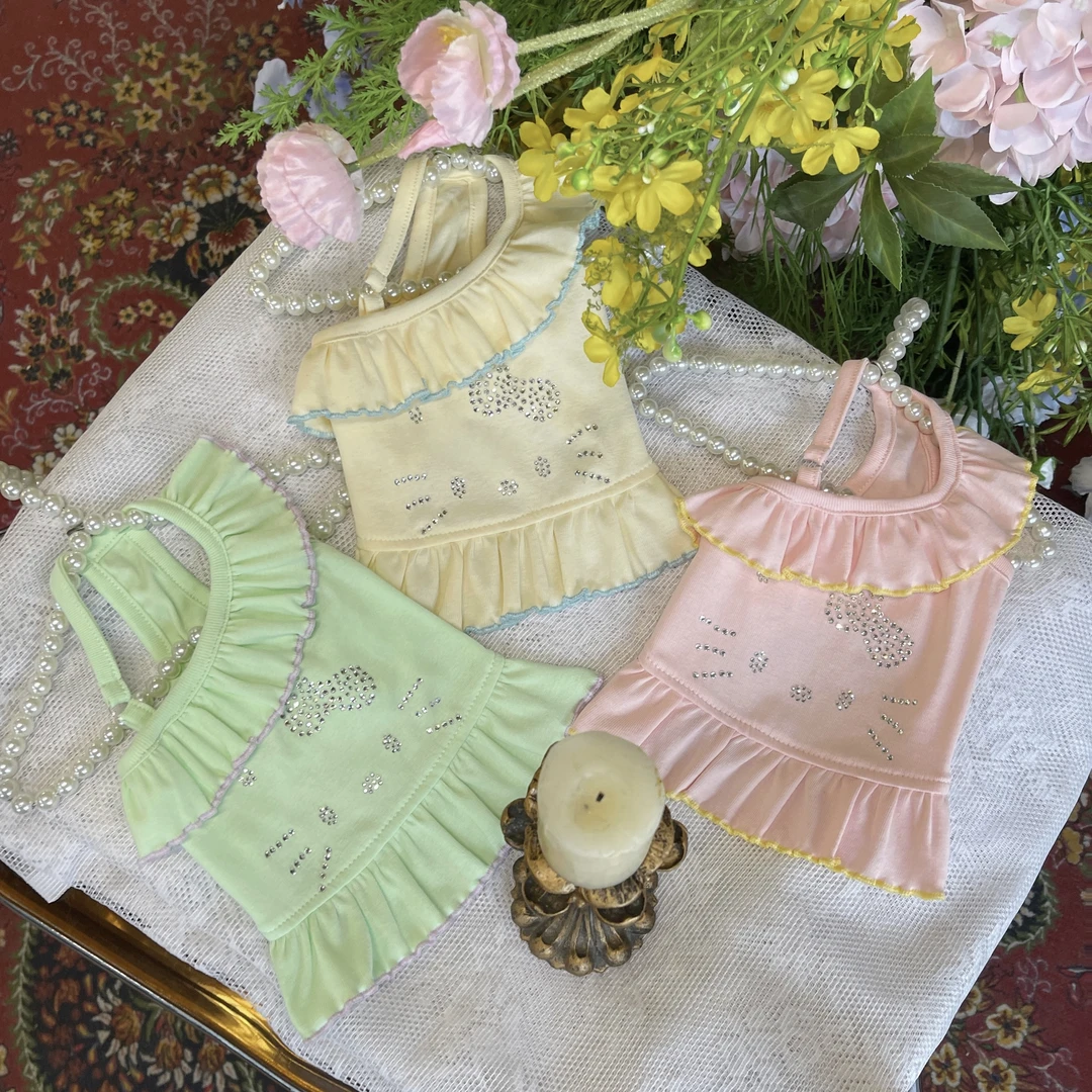 薄荷曼波夏日狗狗斜肩吊带裙KT烫钻时尚性感宠物衣服猫咪马尔济斯