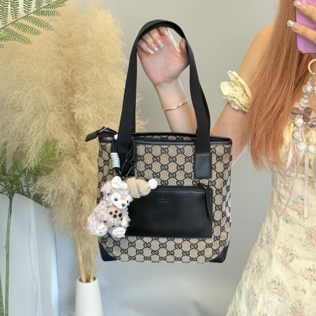 95新 GUCCI/古驰 黑色老花单肩包